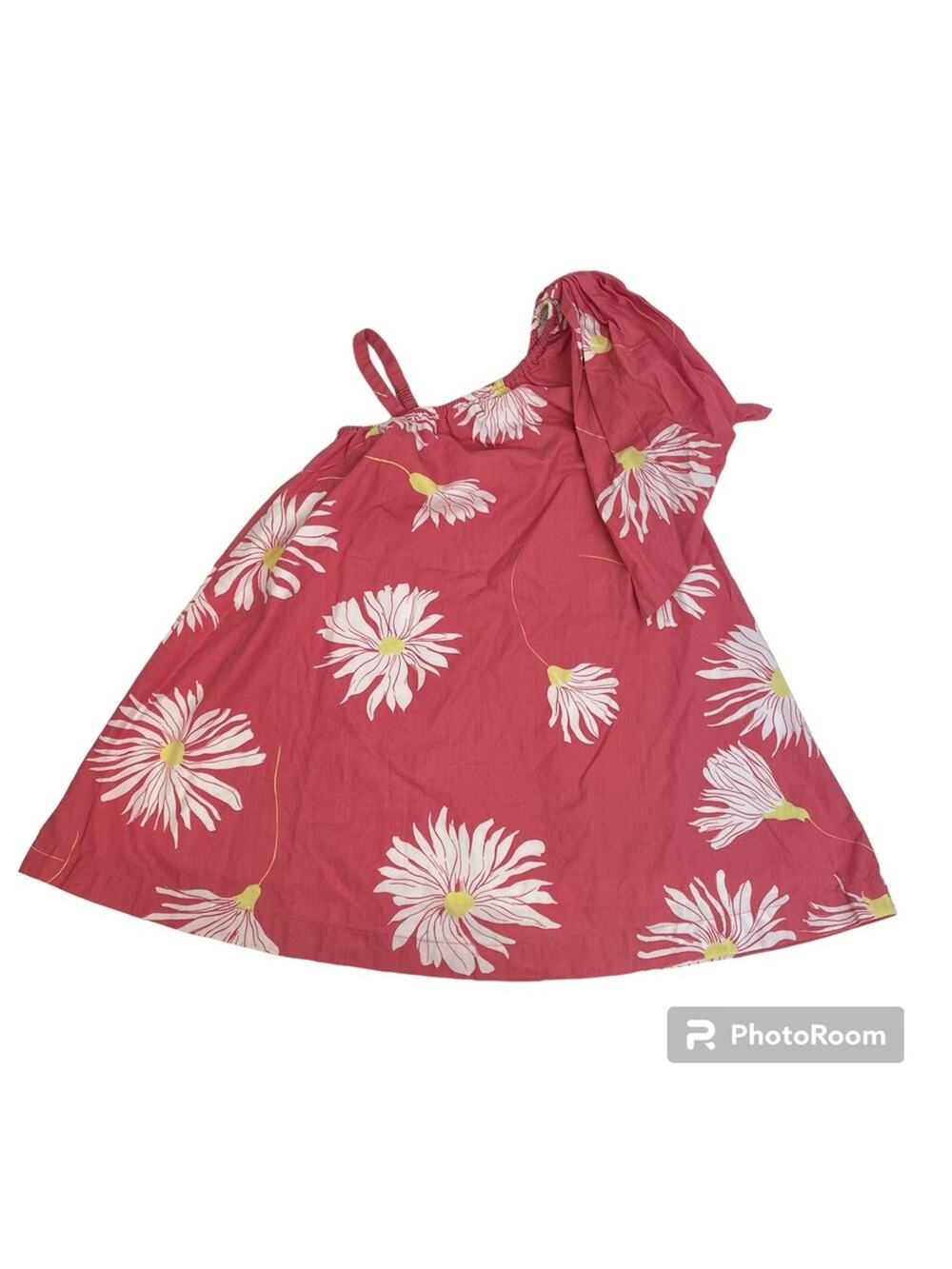 Something Navy Dress Size 4 Pink Daisy Floral One Shoulder Big Bow Baby Girl